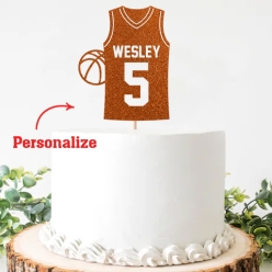 Personalized Name Glittering Basketball Jersey Cake Pick Topper